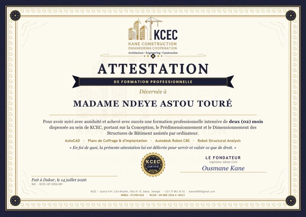 Modèle d'attestation de formation professionnelle KCEC